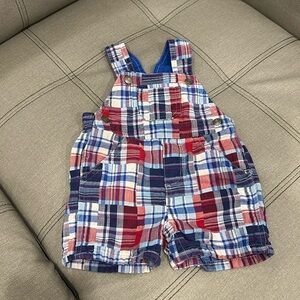🌲 red white and blue short overalls 0-3 months